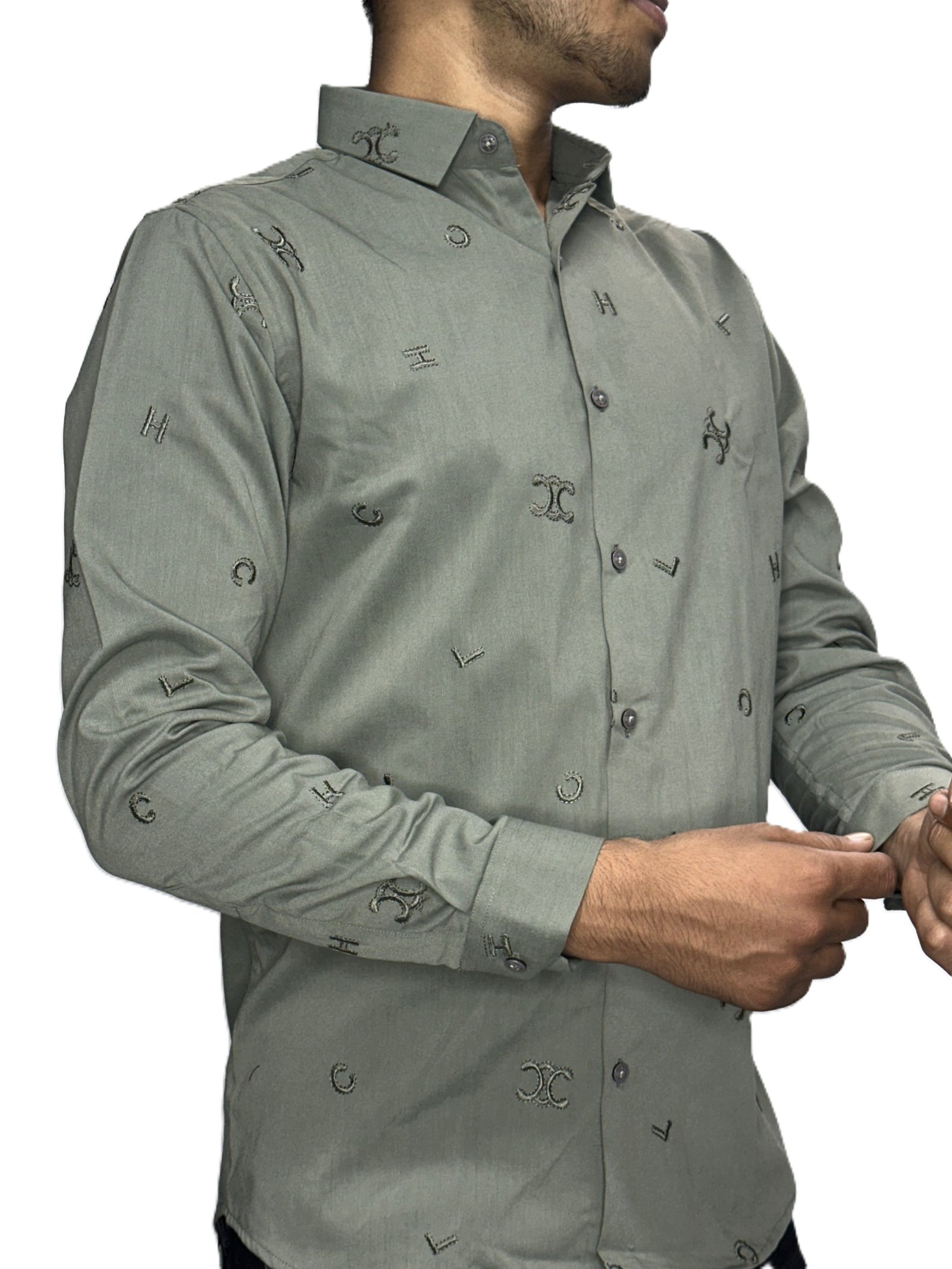 Green or grey printed casual shirt